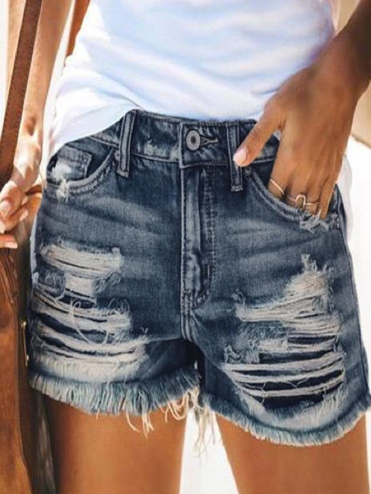 European and American High Waisted Tassel Ripped Denim Shorts for Women