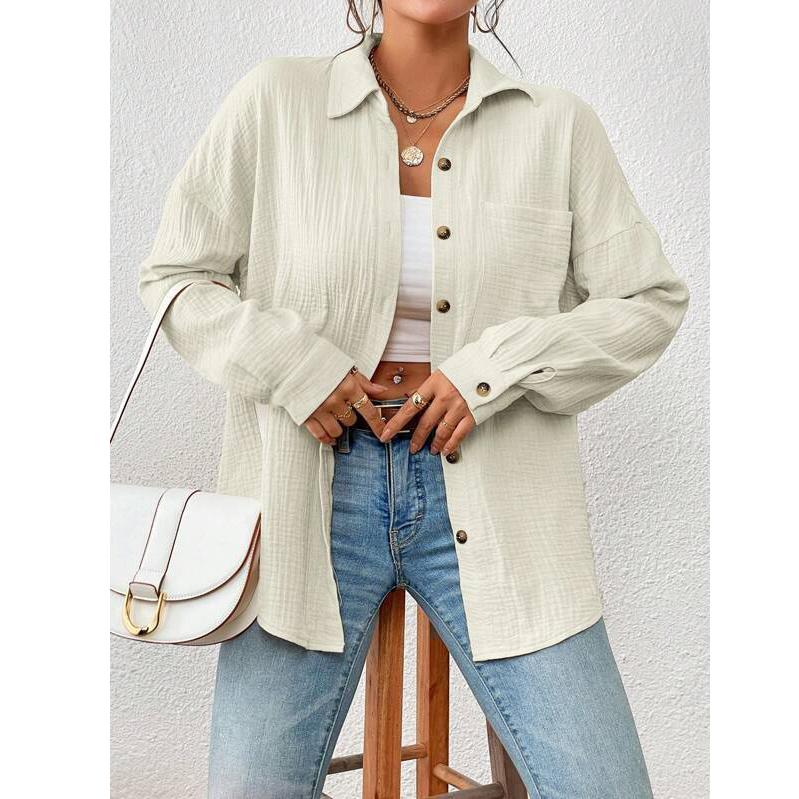 Camicie da Donna in Garza di Cotone Mussola Top Casual con Collo a Revers Manica Lunga Bluse Eleganti da Ufficio per Donne Blusas