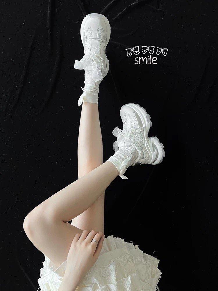 

Popular platform dad shoes women s spring and summer 2025 new pearl belt mesh breathable sports casual shoes women 35