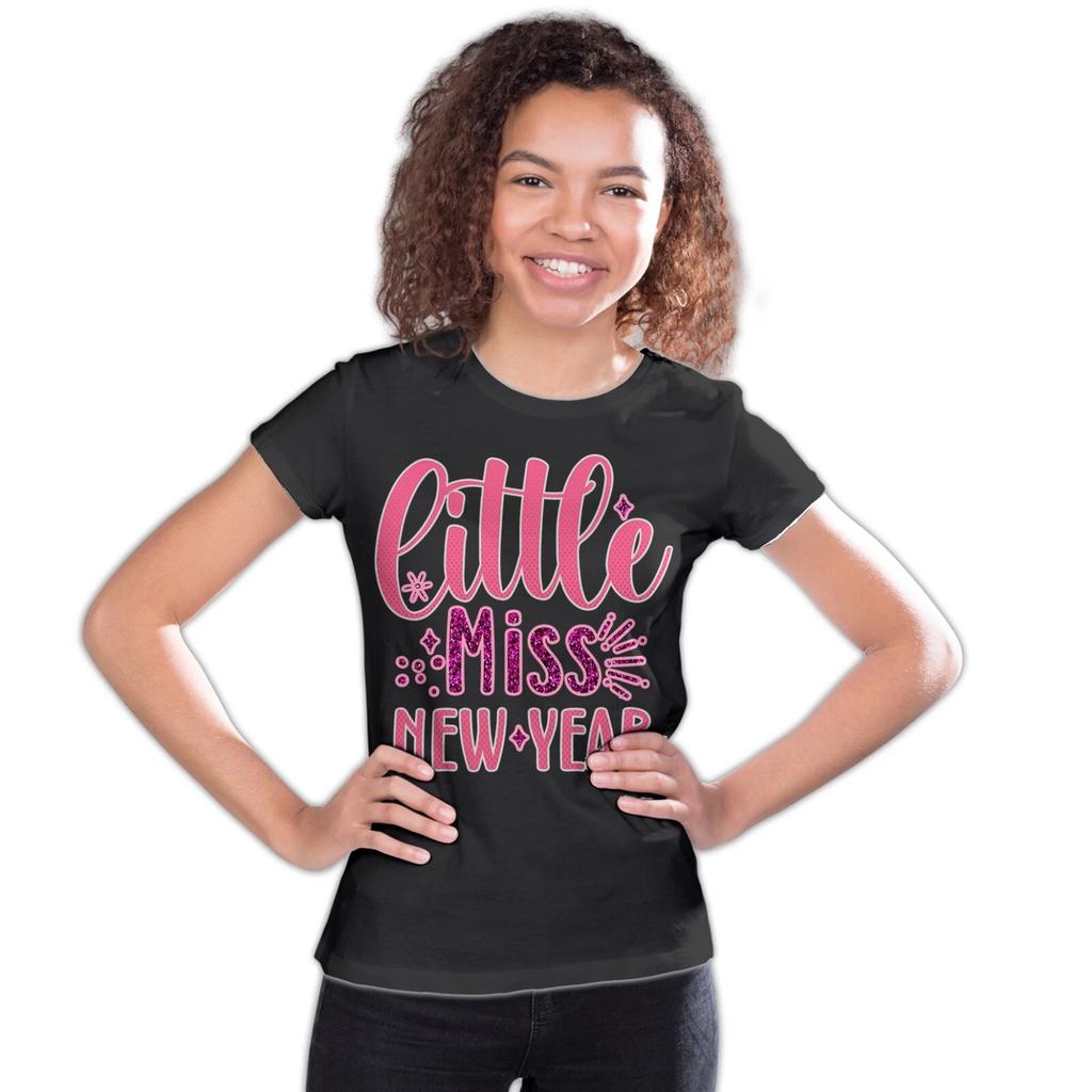 NYE Little Miss New Year Sparkle Bling Party Eve Celebration Youth T-Shirt 12-14