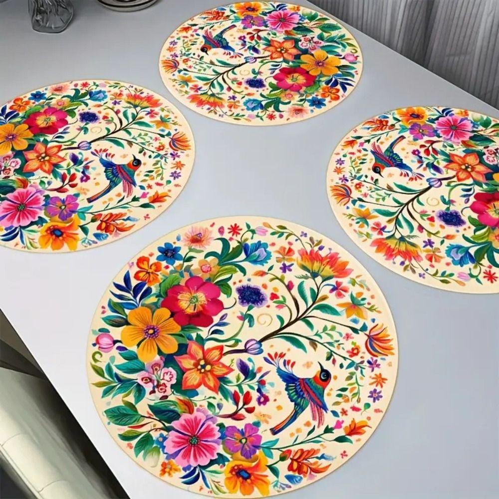 Heat Insulation Flower Linen Table Mat Anti-scald Coffee Cup Mats Party Table Decoration