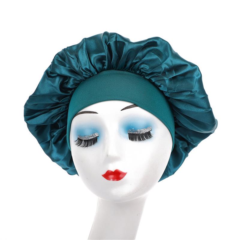 Wide Brim Satin Nightcap: Elastic Silk Hair Protection Scarf for Men & Women, Solid Color, Bath & Chemo Cap.