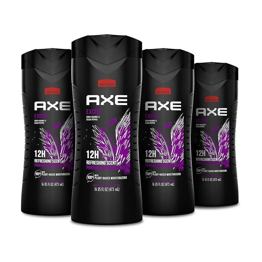 Гель для душа AXE 473 мл 4 шт. Excite AXE Гель для душа 4 шт. 12-часовой освежающий аромат Excite Хрустящий кокос