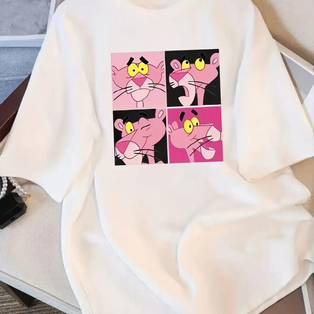 Hot Selling Cute Pink Leopard Square Grid Printed T-shirt for Women, Plus Size Short Sleeved Summer Y2K Loose Casual T-shirt Top