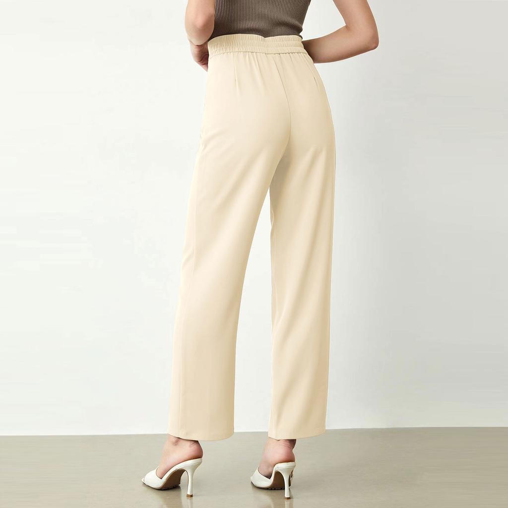 Women's Color Straight Casual High Waist Casual Pants With Pockets