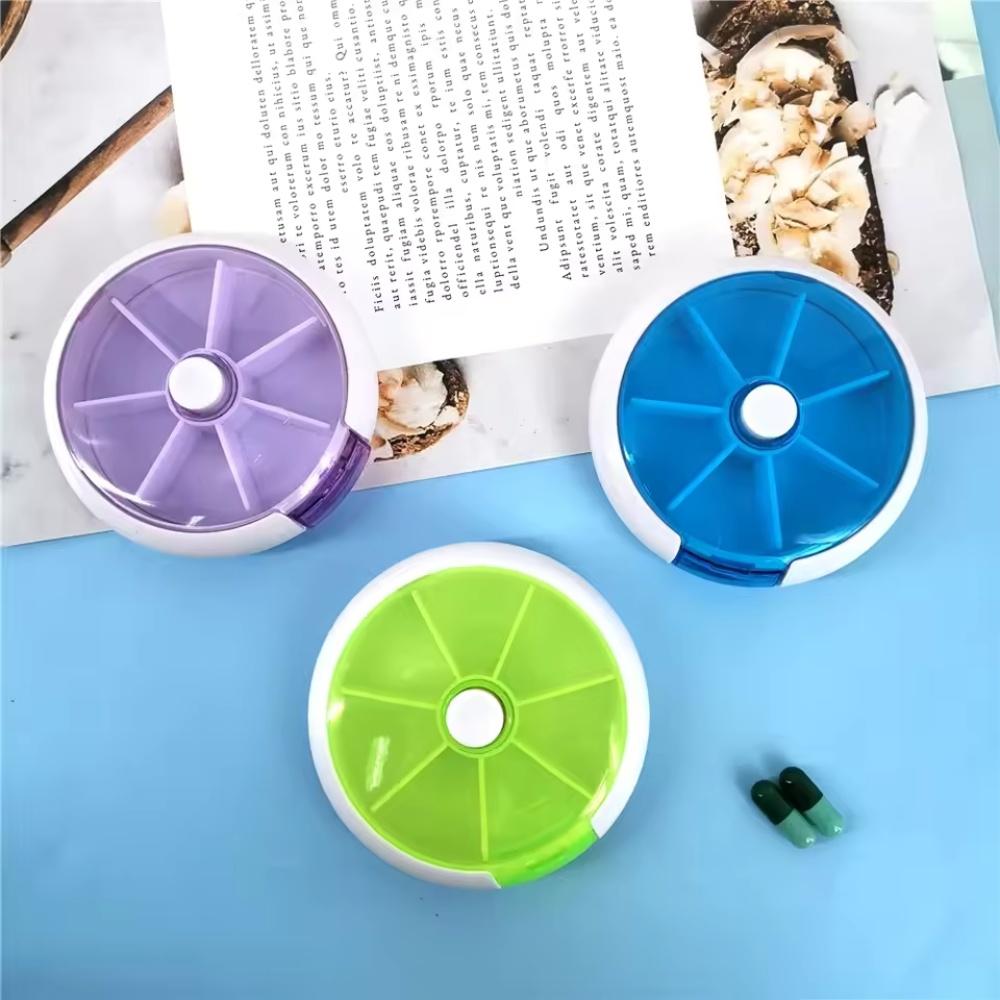 Cute Portable Mini 7 Grids Fruit Shape Pill Box Round Rotating Transparent Medicine Storage Box With Sealed Lid