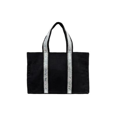 Gisele Women's 2-Way Mini Tote Shoulder Bag with Crystal Lines, Lightweight, Small Canvas, Zipper Closure, and Handbag (Black)