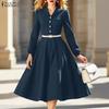Women Casual Turn Down Collar Long Sleeve Loose Dress