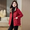 Red Loose Fit Short Puffer Coat for Women Winter Fashion Lightweight Slimming Cotton Jacket