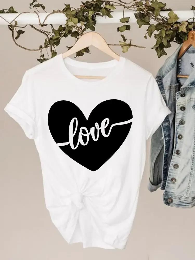 Plus Size Graphic Tee Clothes 90s Sweet Love Heart Valentine Ladies Print T Clothing Summer FeUnisex Womens Short Sleeve Tshirts