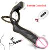 Remote Controlled Double Penetration Vibrator for Couple Anal Plug Vibrator with Penis Cock Ring Adult Sex Toys for Men Women