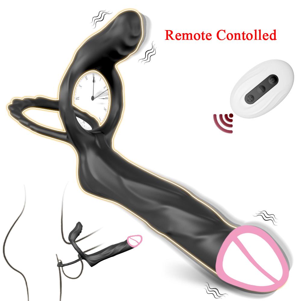 Remote Controlled Double Penetration Vibrator for Couple Anal Plug Vibrator with Penis Cock Ring Adult Sex Toys for Men Women
