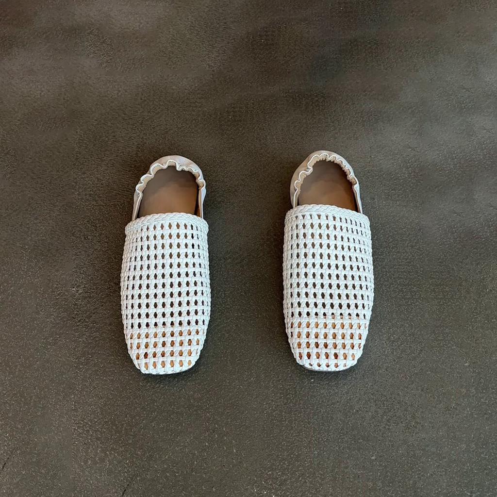 Viereckige Spitze, mittelhoher Rist, gewebtes Netz, hohl, atmungsaktiv, Einschlupf-Loafer, vielseitige Ballerinas für Frühling und Sommer