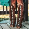 Fashion Hot - Sale Western Style Brown Fringed Knee - High Boots, Women's Rivet Open - Toe Kitten Heel Fashion Boots