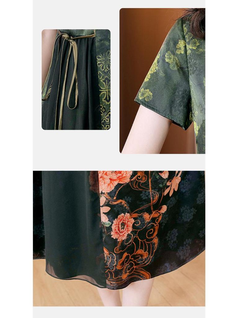 Elegantes Retro-Grünes A-Linien-Kleid - Sommermode 2024, Kurzärmelig, Lang und Schick für Damen
