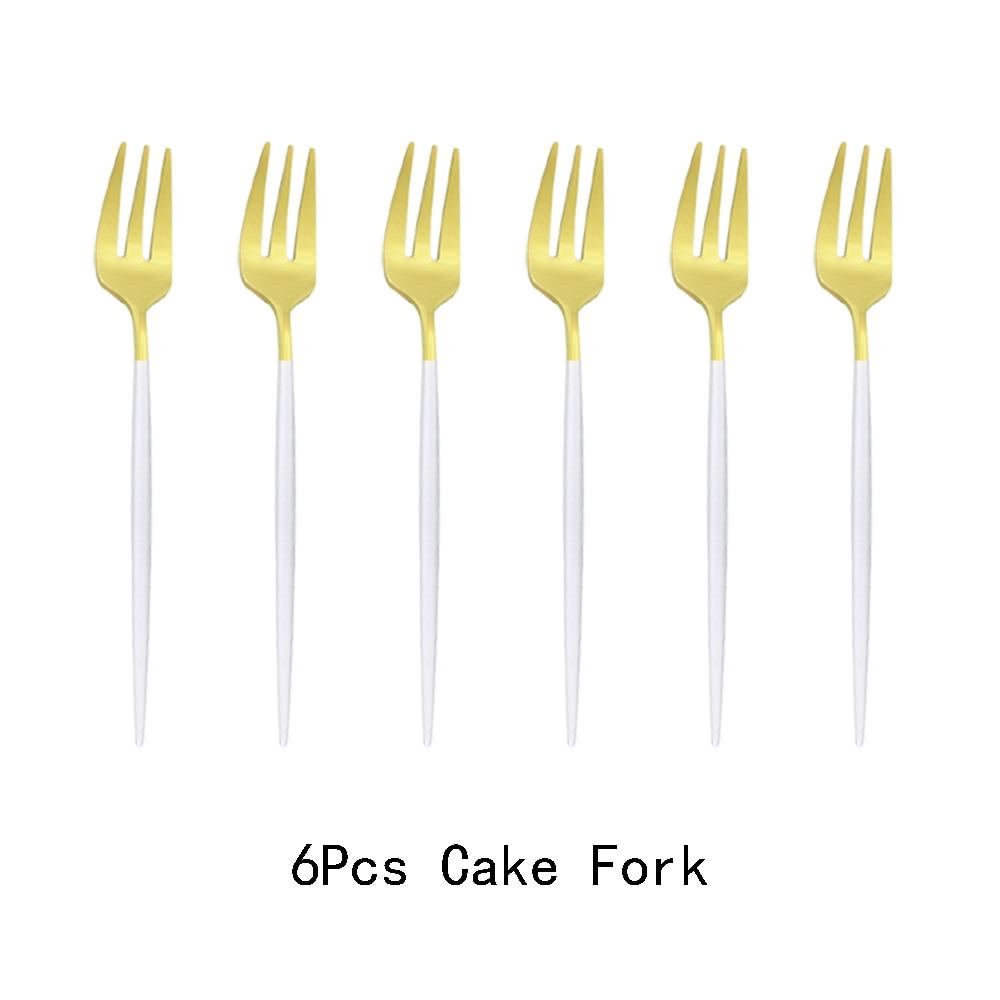 6Pcs/Set Gold Fork Set Tea Cake Snack Fork Dinnerware Cutlery Mirror Polished Stainless Steel Tableware Dessert Fruit Fork Silverware Set