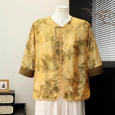Elegant Summer Short-Sleeved Chiffon Blouse Set for Middle-Aged Women