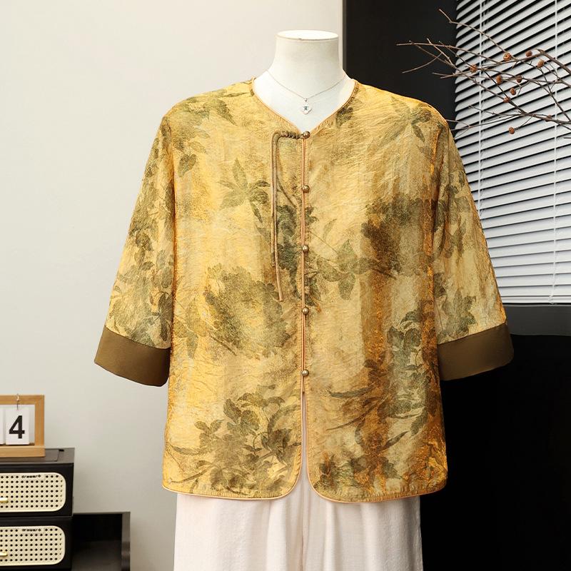 Elegant Summer Short-Sleeved Chiffon Blouse Set for Middle-Aged Women 5XL (150-165 jin)