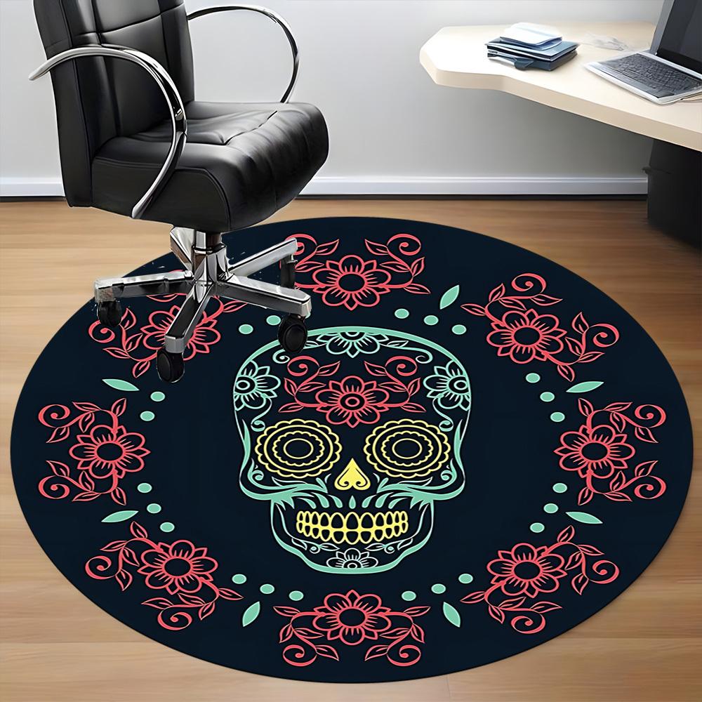 1pc Sugar Skull Art Chair Carpet for Office, Indoor Non Slip Washable Polyester Fiber Carpet,