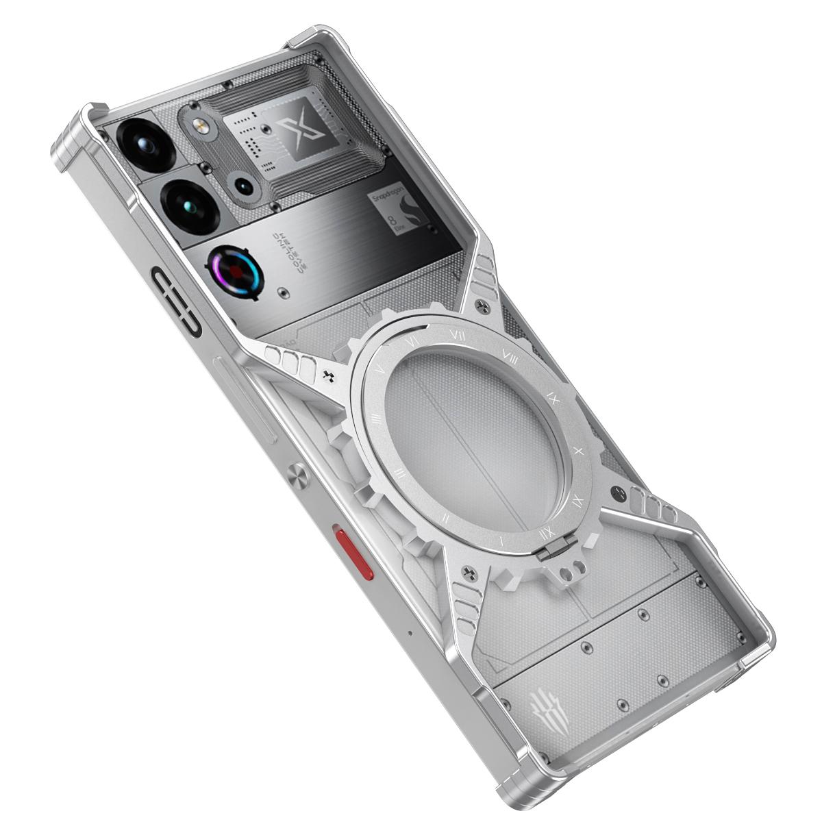 

Чохол для ZTE Nubia Red Magic 10 Pro+ 5G/10 Pro 5G з магнітною підставкою, алюмінієвий сплав + ПК бампер, тепловіддача Silver