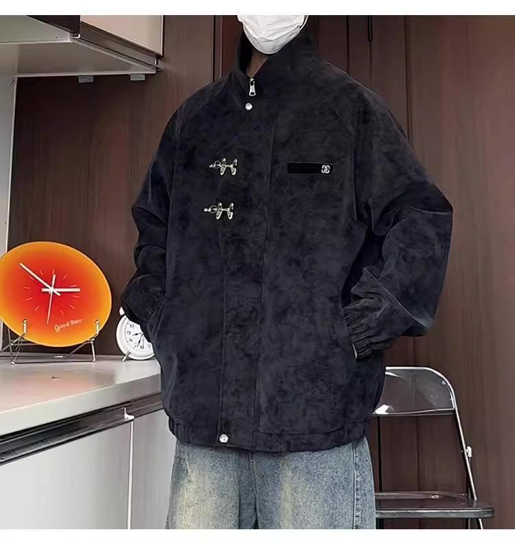 Men's Retro Tie-Dye Stand Collar Jacket - Winter Casual Loose Outerwear