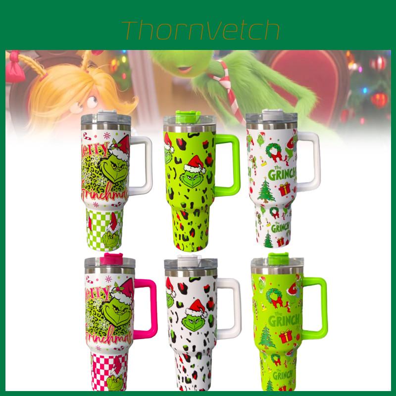 Copo Térmico de Aço Inoxidável Grinch de 40 oz com Canudo e Design Moderno Verde