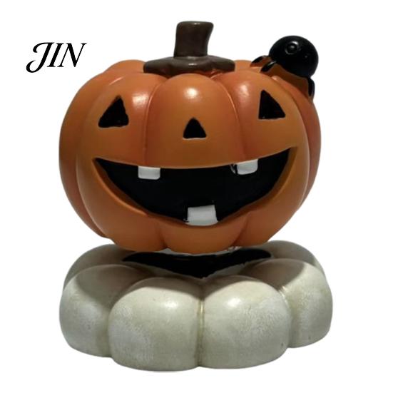Collectible Halloween Figures Spooky Figurine, Small Resin Rotating Ghost Skull Pumpkin Gravestone Decorative Centerpieces Statue, Tabletop