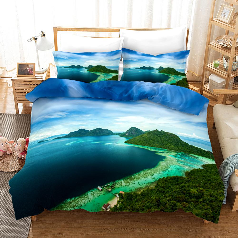 Beach Duvet Cover Set Summer Beach Decor Hawaiian Vacation Style Bedding Set Polyester Palm Tree Tropical Nature Sea Quilt Cover
