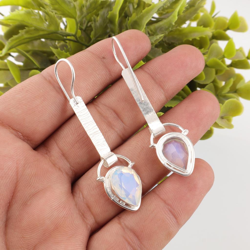 Milky Opal 925 Solid Sterling Silver Earrings, Handmade Gemstone Earrings Jewelry, Gifts For Wife Brand New Earrings Gift For Women