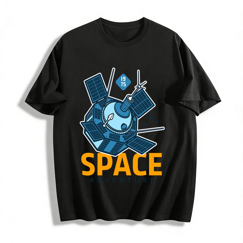 Vintage 1975 Space Adventure Satellite Graphic Casual Top Pure cotton T-shirt XXS