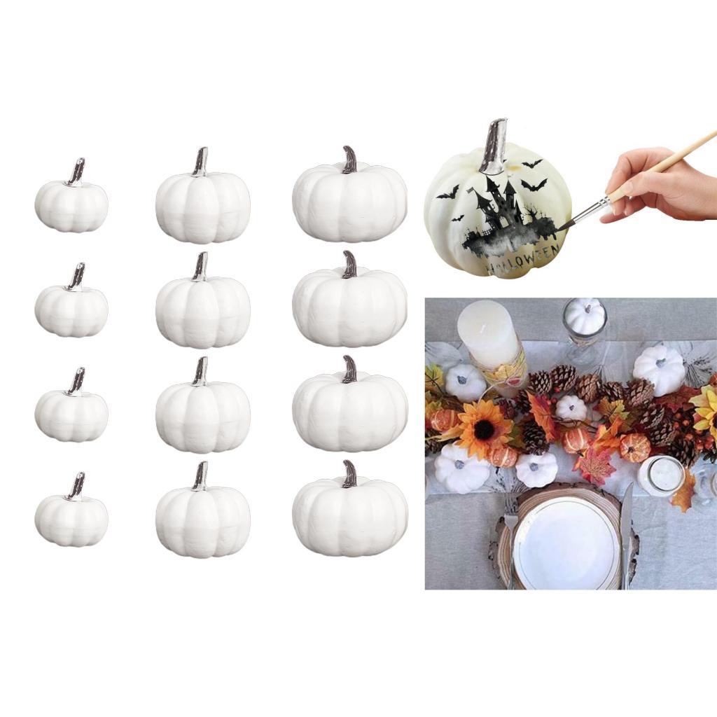 12Pcs Realistic Fall Harvest Small White Mini Artificial Foam Pumpkins for Halloween, Fall and Thanksgiving Decorating