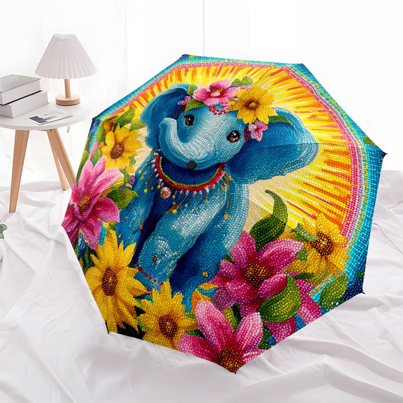 1 PC Automatic Folding Umbrella - Elephant Pattern, Portable & Foldable Design with 8 Ribs, Christmas Birthday Gifts