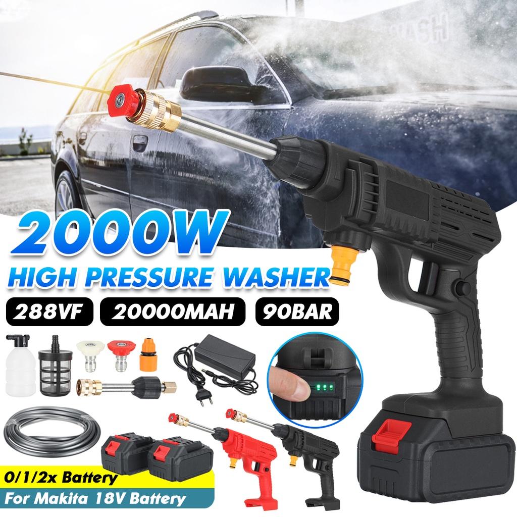 90Bar 2000W Cordless High Pressure Car Washer Rechargeable Car Wash Gun Electric Water Gun Foam Machine for 18V Battery