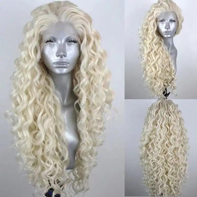 Orange Long Curly Lace Wig Cosplay Wig Halloween Synthetic Long Hair Role Play Wig for Women Girls Lace Front Wig