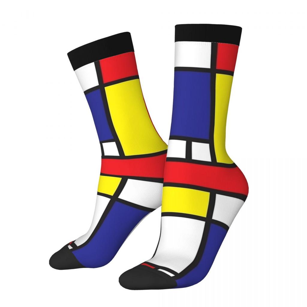 Piet Mondrian Socken Abstrakte Geometrische Kunst Rot Blau Gelb Rechtecke Strümpfe Herren Radsocken Herbst Antibakterielle Socken