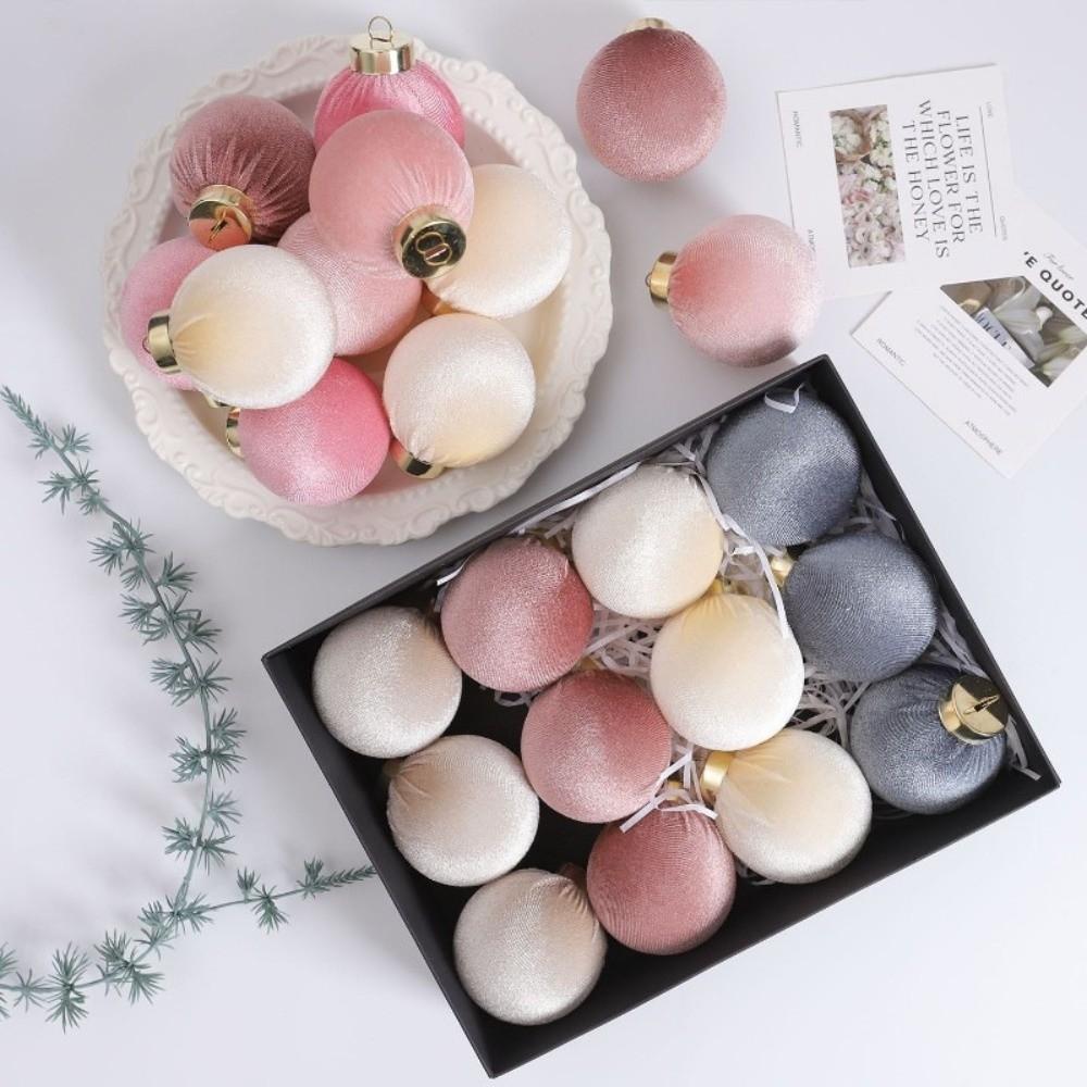 12pcs/SET 6cm Velvet Christmas Balls Set Plastic Festival Christmas Flocking Balls Pendant Red Green Velvet