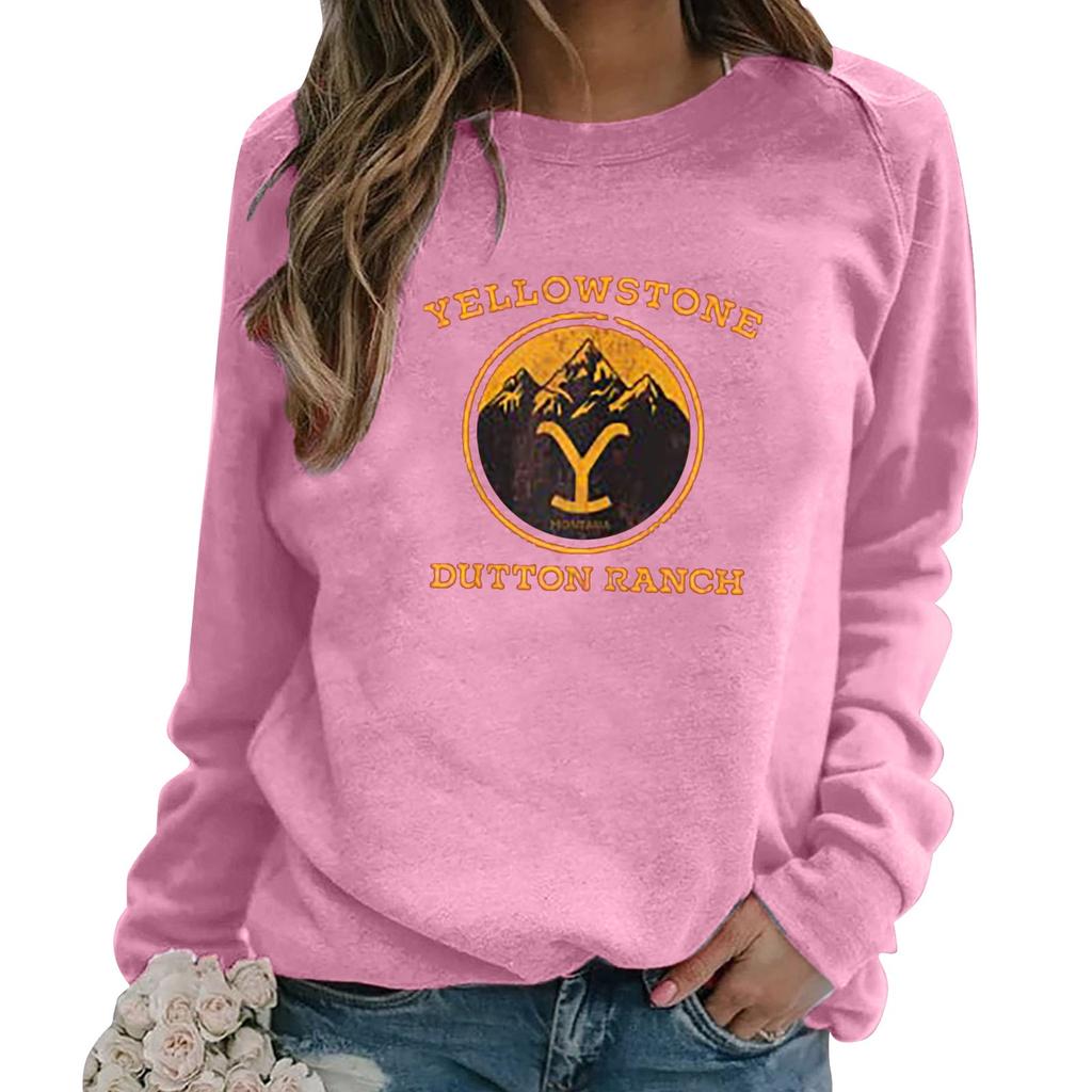 Women's Yellowstone Print Pullover Sweatshirt Crewneck Raglan Sleeve Casual Outdoor Top for Everyday Wear