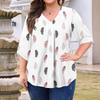 Women's Fashion Large Size Printed V-Neck Three-quarter Sleeve Top