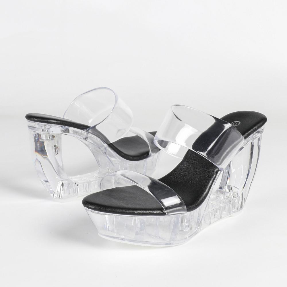 10.5cm Euro Transparent Chunky Heel Slippers Rhinestone Platform Summer Shoes Sexy Fairy Women Footwear LFD-1108WG-Q5