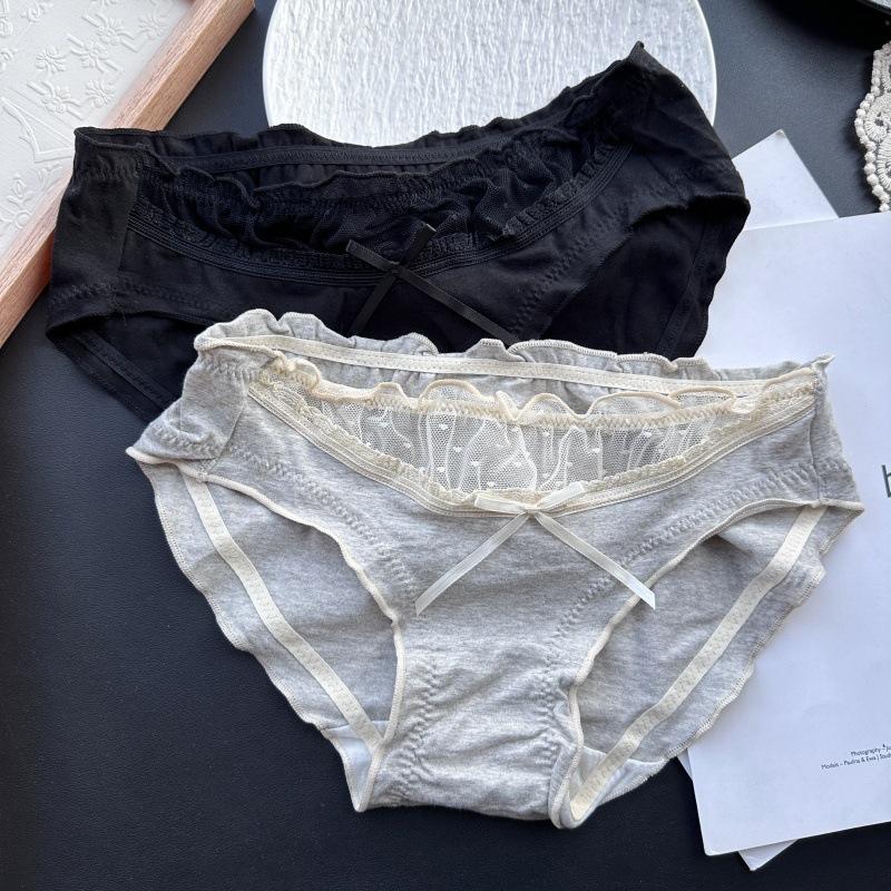 Women's Spring and Autumn Cotton Cute Wrap Hip Mesh Low Rise Panties