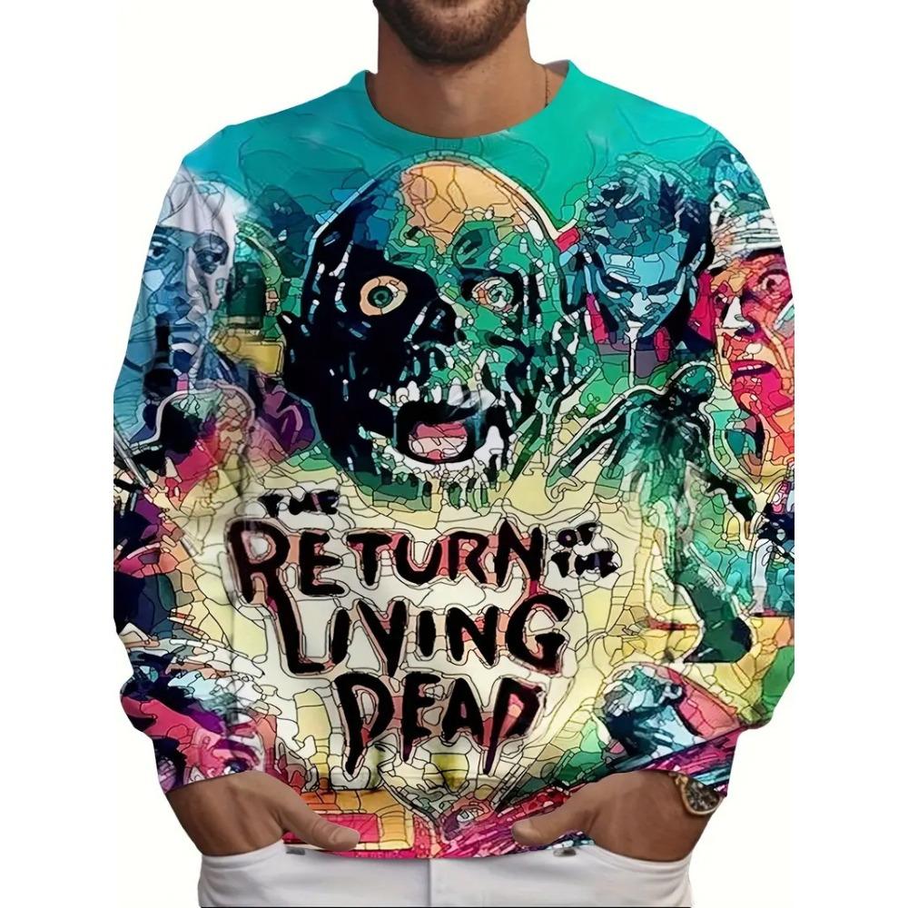 Men's T-Shirts Halloween Fashion Pattern 3D Printed Long Sleeved Round Neck Men's T-shirt