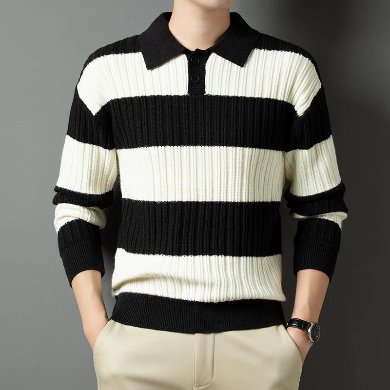 

Men s Pullover Sweater Fashion Thick Warm Striped Pullovers Men Business Casual Knitwear XL чорний