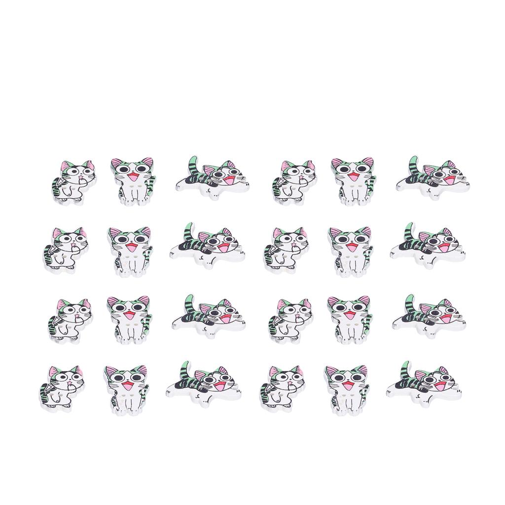50 Stück Holzknöpfe Cartoon Niedliche Katze Form Knöpfe für Handgemachtes Nähen Dekoration