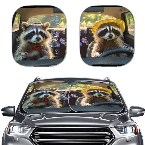 2Pcs Animal Print Car Sun Shade High-Density Aluminum Foil Windshield Sunshade Blocks UV Rays Sun Visor All-Season Protection Vehicle Sun Protector