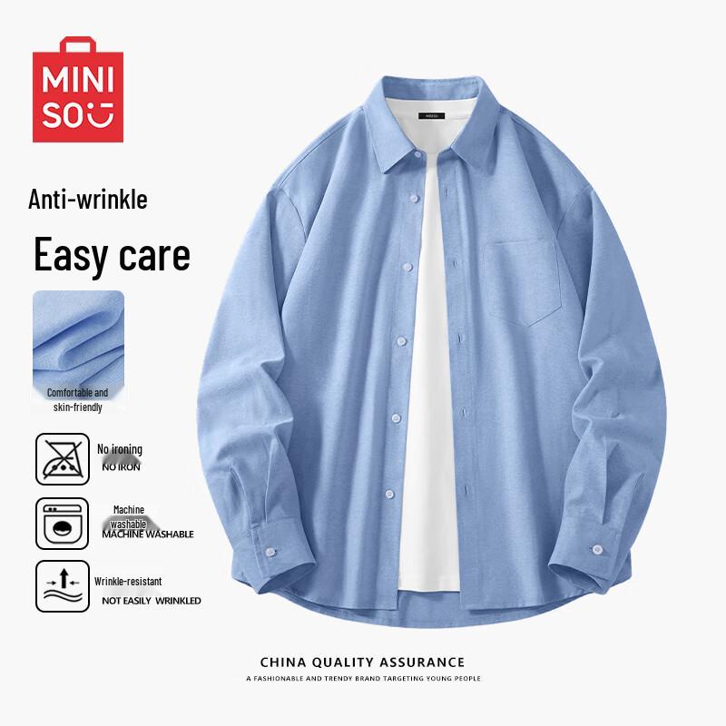 MINISO Men s Solid Oxford Wrinkle-Resistant Long-Sleeve Shirt 3XL