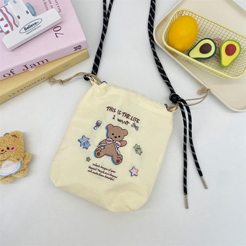 Cute Color Embroidery Bucket Bag Small Cloth Bag College Girl Casual Shoulder Crossbody Mobile Phone Bag