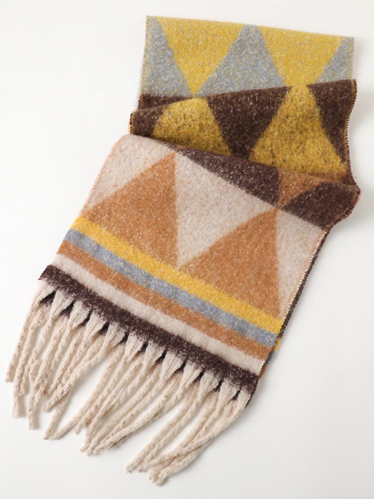 Damen Winter Gestrickter Schal Kopftuch Dame Herren Freizeit Gestreift Regenbogen Muster Quaste Warm Weich Schal Mujer Foulard Wickeltuch Schal Neu