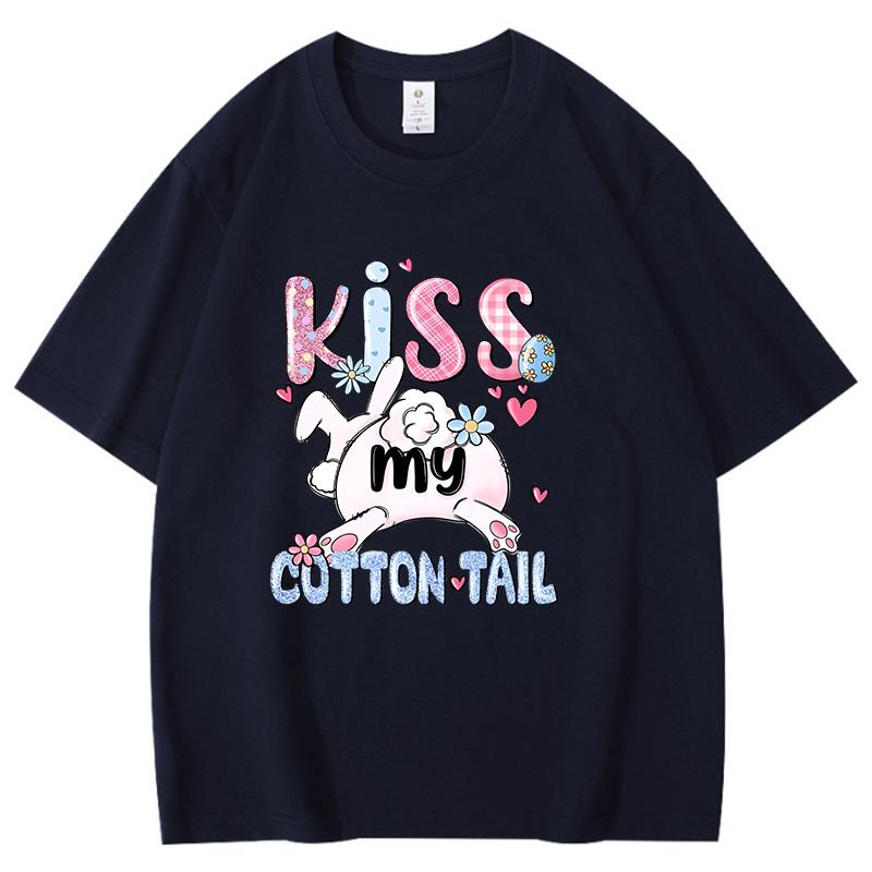 

New Rabbits Back Printing Cotton T Shirts Unisex Fashion Short Sleeve T Shirt Kiss My Cotton Tail Chart Picture Loose Tshirt 4XL