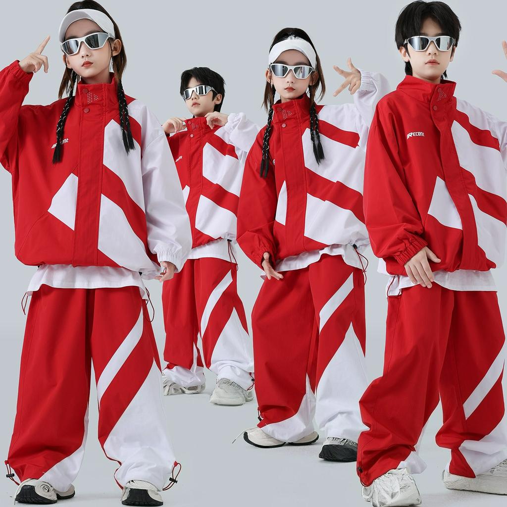 Children's Hip-hop Trendy Clothes for Boys and Girls Chinese Red Hip-hop Suits Opening Ceremony Performance Class Clothes