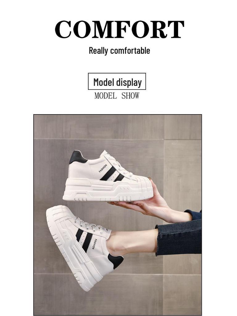 נעלי סניקרס פלטפורמה לבנות עם עקב נסתר, סוליות עבות ועיצוב נושם - אידיאלי ללבוש קז'ואל בסתיו